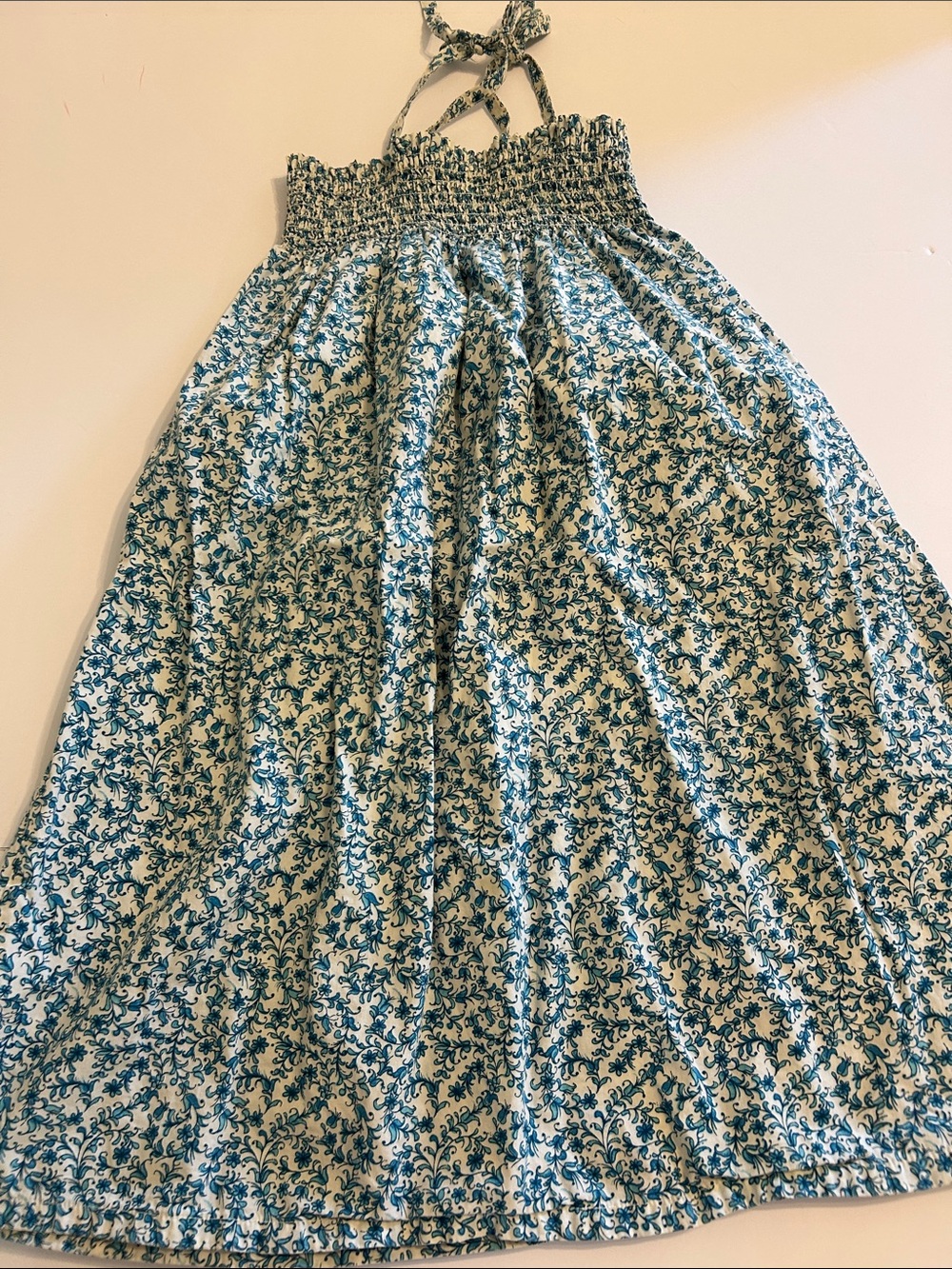 Blue Floral Smocked-Top Maxi Dress for Girls
